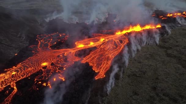 Volcano Eruption 2023 Red Burning Lava Erupts Ground Iceland Formation — ストック動画