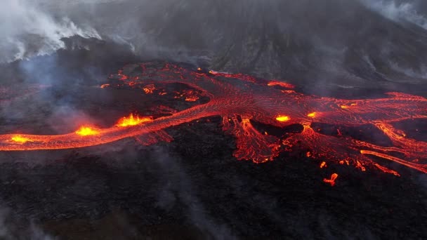 Volcano Eruption 2023 Red Burning Lava Erupts Ground Iceland Formation — стоковое видео