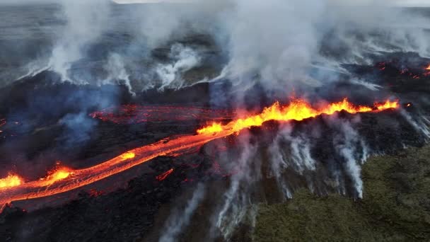 Volcano Eruption 2023 Red Burning Lava Erupts Ground Iceland Formation — Vídeos de Stock
