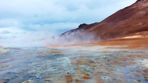Geotermiskt Område Island Ren Grön Energi Svaveldalen Med Rökning Fumaroles — Stockvideo