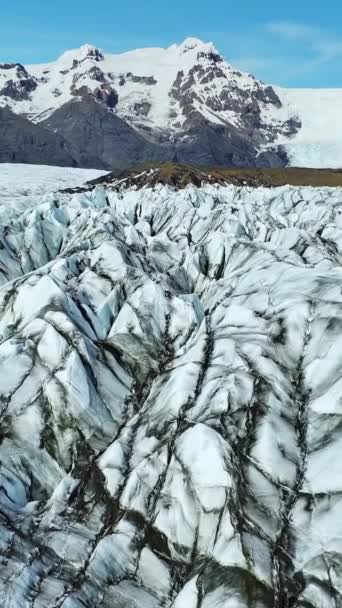 Vertikal Skärm Vatnajokull Glaciär Island Ren Blå Vinter Landskap Antenn — Stockvideo