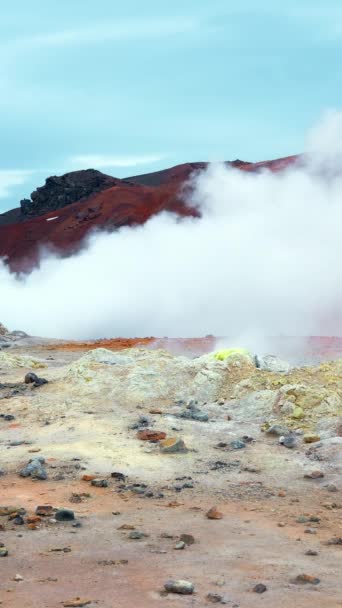 Vertikal Skärm Geotermiskt Område Island Marsianskt Landskap Vid Svaveldalen Känd — Stockvideo