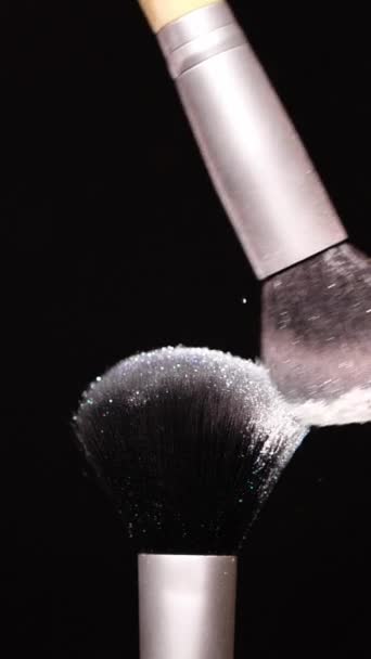 Vertical Screen Makeup Brushes Touch Each Other Dark Background Small — Video