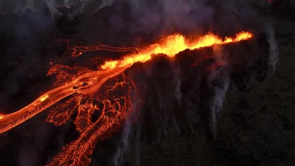 Впритул Подивіться Вулканічне Виверження Активний Вулканічний Кратер Повітряний Драматичний Вид — стокове відео