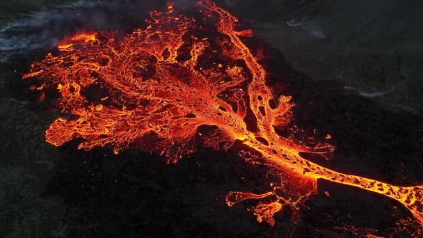 Mira Cerca Erupción Volcánica Cráter Volcánico Activo Vista Aérea Dramática — Vídeo de stock