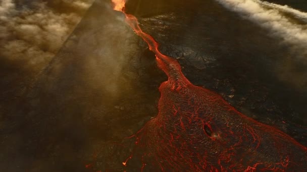火山喷发 红色炽热的熔岩从冰岛地面喷发 无人驾驶飞机在活火山火山口上空飞行 Lili Hrutur Eruption 2023 高质量的4K镜头 — 图库视频影像