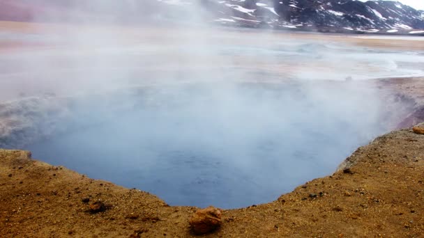 Geothermalgebiet Island Pure Green Energy Schwefeltal Mit Rauchenden Fumarolen Berühmter — Stockvideo