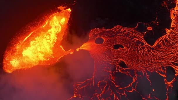 Vulkánkitörés Forró Forró Láva Tör Izlandról Drón Repül Aktív Vulkáni — Stock videók