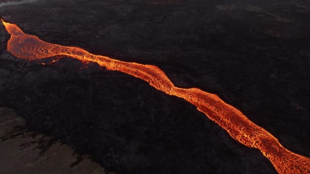 Éruption Volcan Éruption Lave Brûlante Rouge Sol Islande Mouche Drone — Video