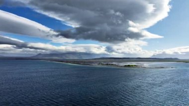 İzlanda 'daki Kara Sahil Hava Manzarası, Yeşil Çimen Kara Kumdan Yeşillik 4k