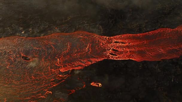 Branching Lava Stream Volcano Eruption Iceland 2023 Hot Red Rock — Stock Video