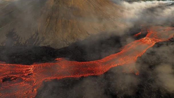 Verzweigende Lavastrom Von Vulkanausbruch Island 2023 Glühend Rotes Gestein Bricht — Stockvideo