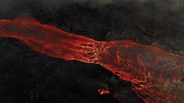 Branchant Courant Lave Éruption Volcanique Islande 2023 Roche Rouge Chaude — Video