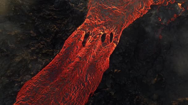 Branching Flusso Lava Eruzione Vulcanica Islanda 2023 Hot Rock Rosso — Video Stock