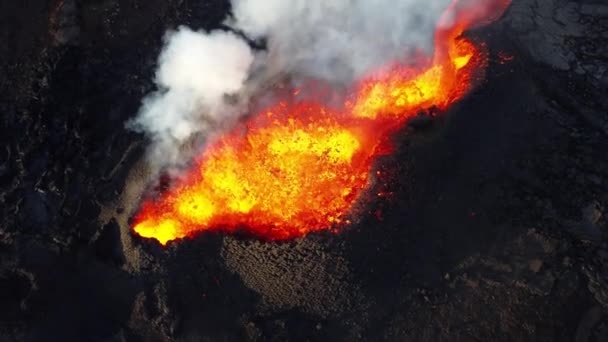 Eruzione Vulcanica Eruzioni Rosse Lava Bollente Terra Islanda Drone Volare — Video Stock