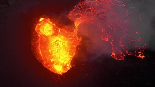 Wybuch Wulkanu Wybuch Gorącej Lawy Islandii Przelot Drona Nad Aktywnym — Wideo stockowe