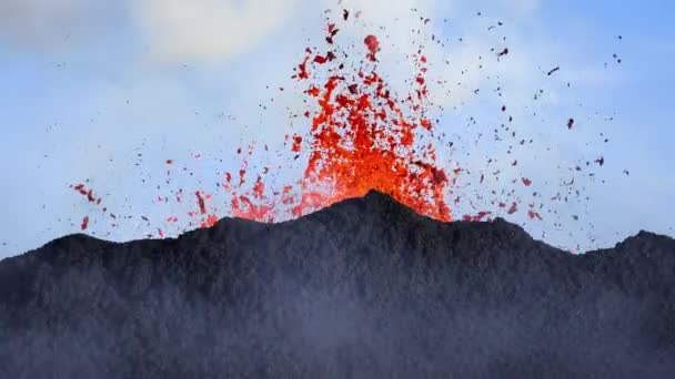 Eruzione Vulcano Rallentatore Primo Piano Esplosione Sputando Lava Del Cratere — Video Stock