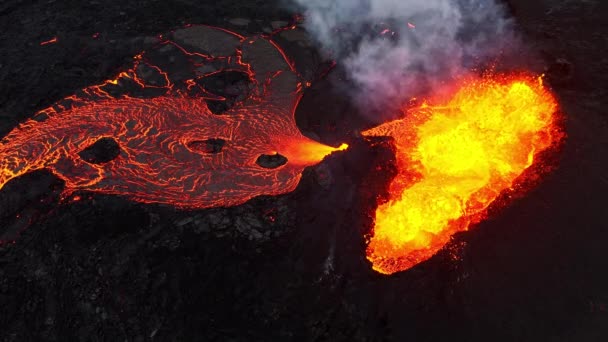 Increíble Antena Dramática Erupción Volcánica Erupción Del Volcán Litli Hrutur — Vídeo de stock