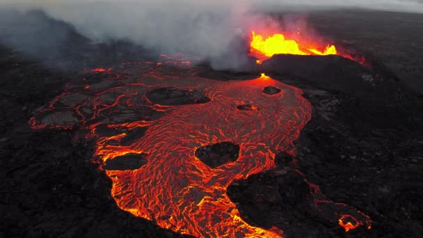 Απίστευτη Κεραία Της Δραματικής Ηφαιστειακής Έκρηξης Του Ηφαιστείου Litli Hrutur — Αρχείο Βίντεο