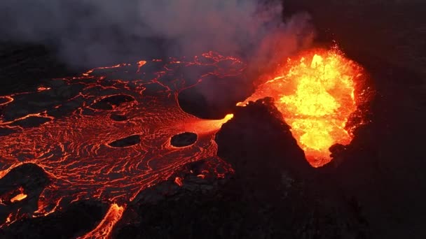 Невероятная Антенна Драматического Извержения Вулкана Литли Хрутур Полуострове Рейкьянес Исландии — стоковое видео