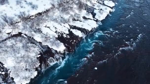 Godafoss Slavný Vodopád Islandu Zmrzlý Vodopád Zimě Kouzelná Zimní Poloha — Stock video