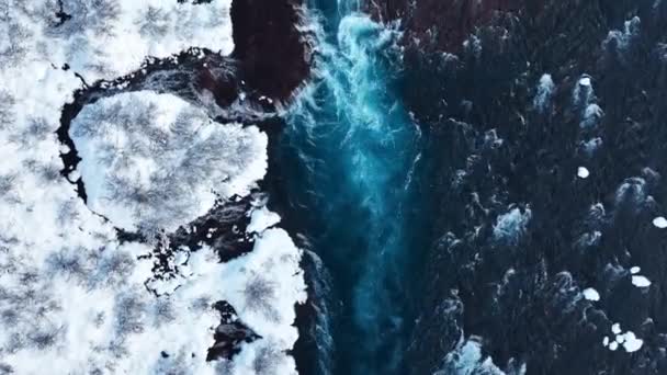 Godafoss Berühmter Wasserfall Island Gefrorener Wasserfall Winter Ein Magischer Winterstandort — Stockvideo