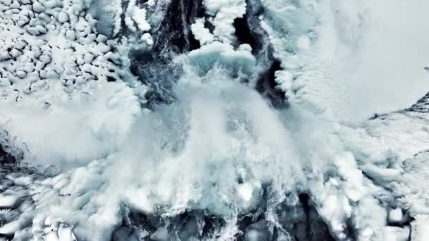 Godafoss Zlanda Daki Ünlü Şelale Kışın Donmuş Şelale Kar Buzun — Stok video
