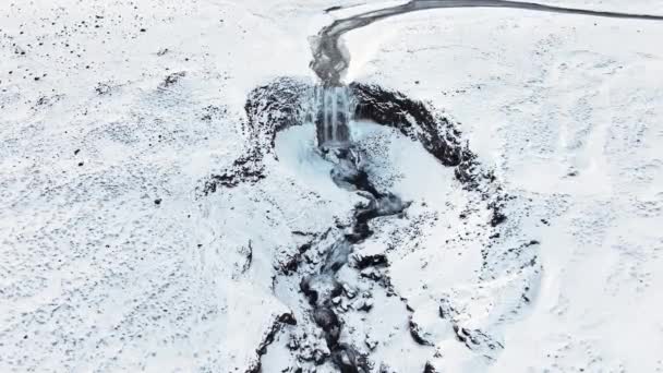 Годафосс Знаменитый Водопад Исландии Замороженный Водопад Зимой Волшебное Зимнее Расположение — стоковое видео