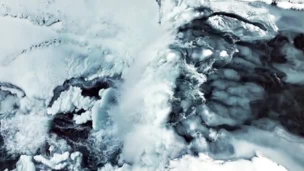 Godafoss Slavný Vodopád Islandu Zmrzlý Vodopád Zimě Kouzelná Zimní Poloha — Stock video