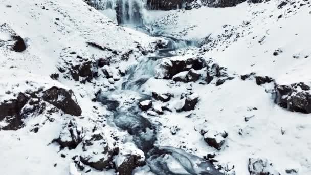 Godafoss Famosa Cachoeira Islândia Cachoeira Congelada Inverno Local Mágico Inverno — Vídeo de Stock