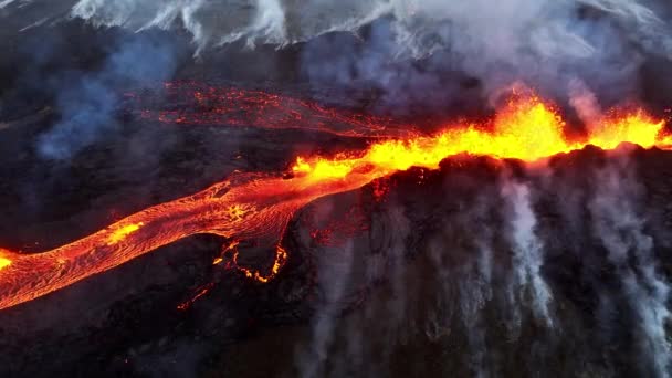 Δραματική Ηφαιστειακή Έκρηξη Του Ηφαιστείου Litli Hrutur Στη Χερσόνησο Reykjanes — Αρχείο Βίντεο