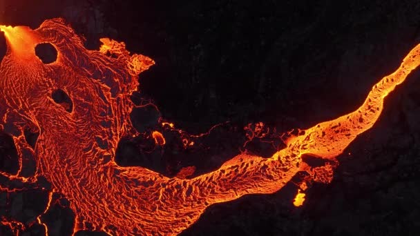 Vulcão Erupção Islândia Fluindo Red Hot Lava River Incrível Fenômeno — Vídeo de Stock