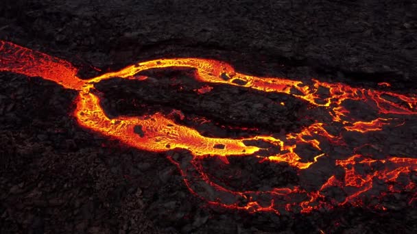 Eruzione Vulcanica Islanda Fluente Red Hot Lava River Incredibile Fenomeno — Video Stock