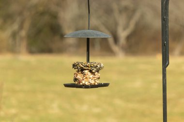 Metal bir besleyiciden yapılmış küçük bir ev.