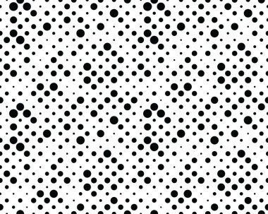 Black circles random size on white background, seamless pattern, creative design templates