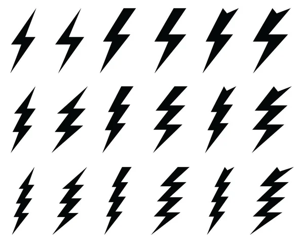 Black Icons Thunder Flash Lighting White Background — Stock Vector