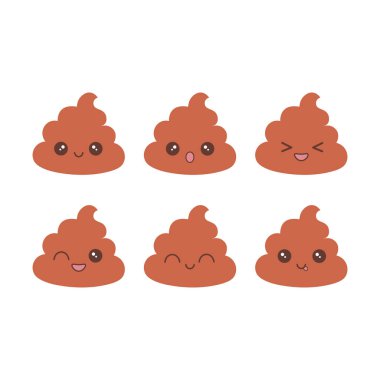 Şirin, mutlu, gülümseyen Kawaii karakteri. Vektör illüstrasyonu beyaz arkaplanda izole edildi