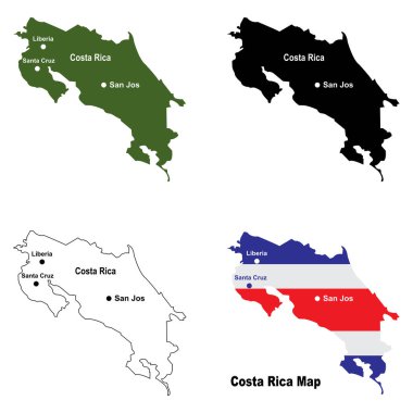 Kosta Rika ikon vektör çizimi haritası