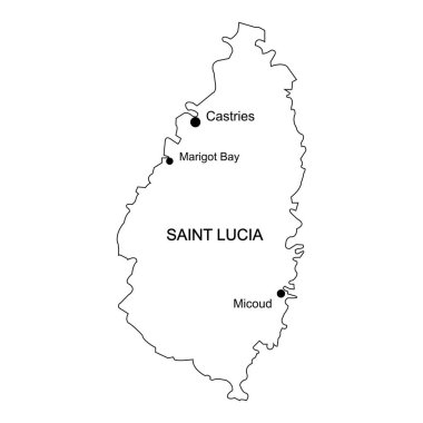 Saint Lucia harita vektörü beyaz arkaplanda izole edildi.