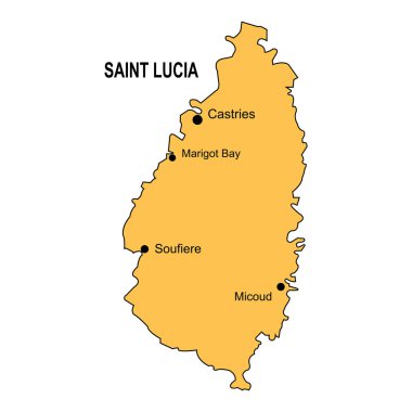 Saint Lucia harita vektörü beyaz arkaplanda izole edildi.
