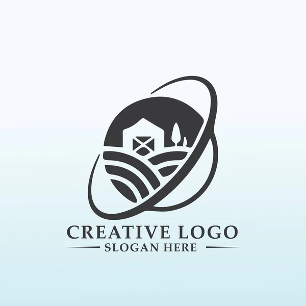Logo Moderne Pour Une Propriété Rurale Avec Mécanique Orbitale — Image vectorielle