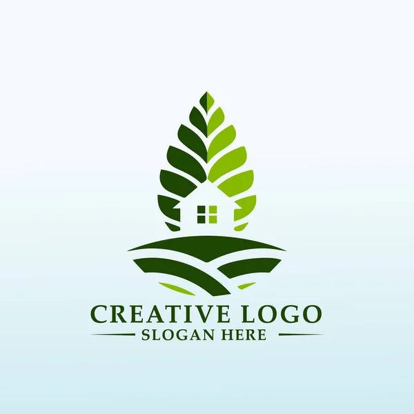 Maison Peinte Vert Logo Bois — Image vectorielle