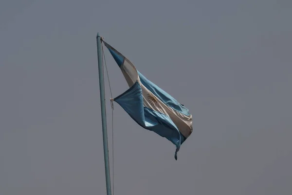 Argentijnse Vlag Wappert Tegen Grijze Lucht Hoge Kwaliteit Foto — Stockfoto