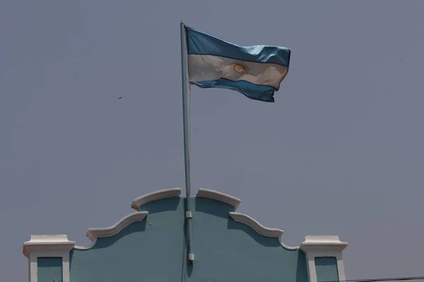 Bandera Argentina Ondeando Contra Cielo Gris Foto Alta Calidad —  Fotos de Stock