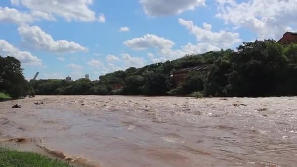 ピラシカバ川の豪雨茶色の水 茶色の海 — ストック動画