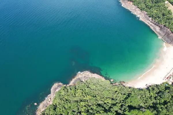 Ubatuba, Brezilya 'daki Lazaro sahilinin insansız hava aracı görüntüsü. Ocak 2024. Yüksek kalite fotoğraf