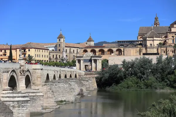 Cordoba-İspanya 'daki Roma köprüsü ile Cami-Katedrali' nde panoramik manzara. Yüksek kalite fotoğraf