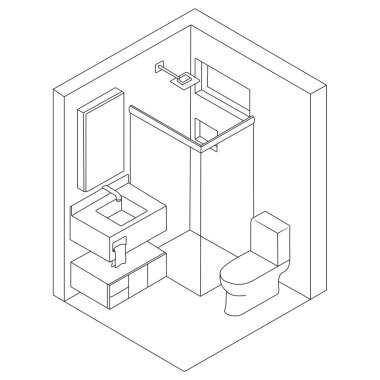 Isometric Manzaralı Modern Banyo Tasarımı