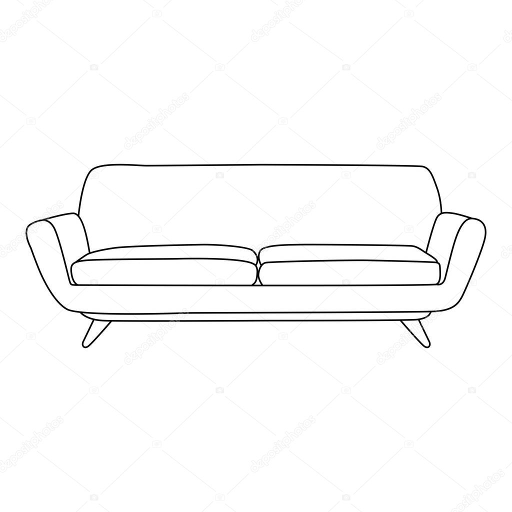 Mid century modern sofa, Minimalist Line art outline drawing