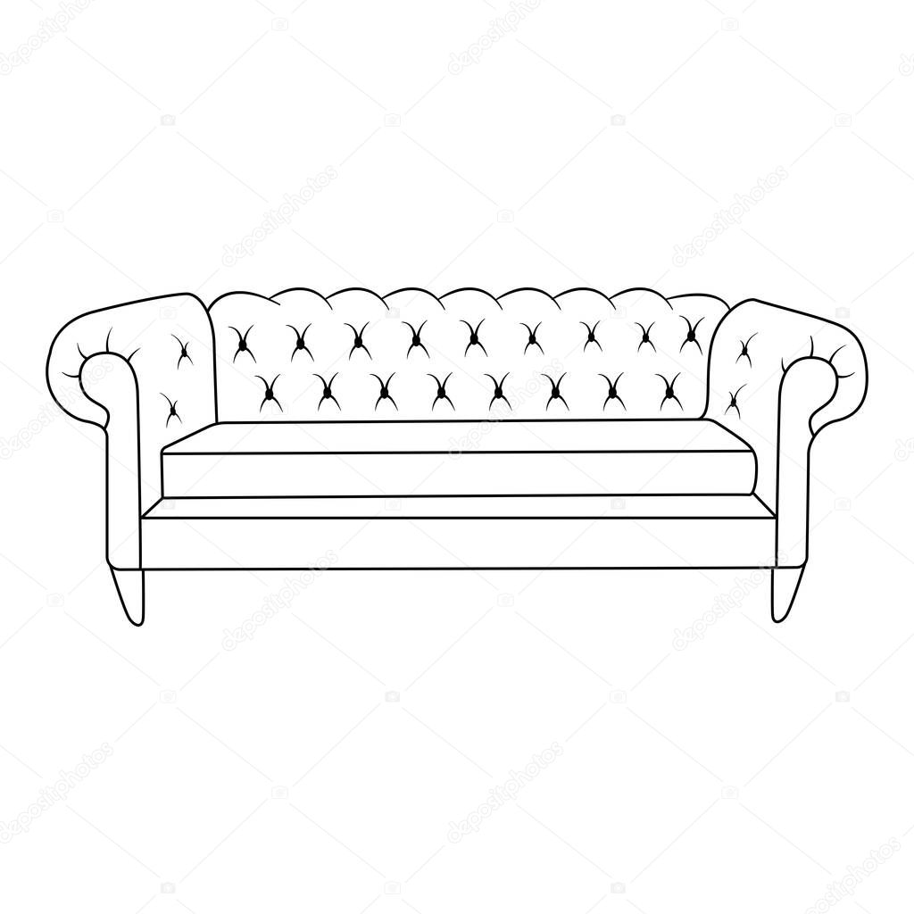 Chesterfield sofa, Minimalist Line art outline drawing